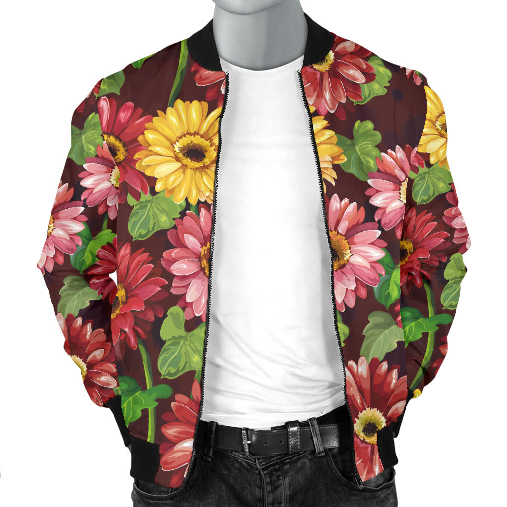 Daisy Gerbera Print Pattern Men Bomber Jacket