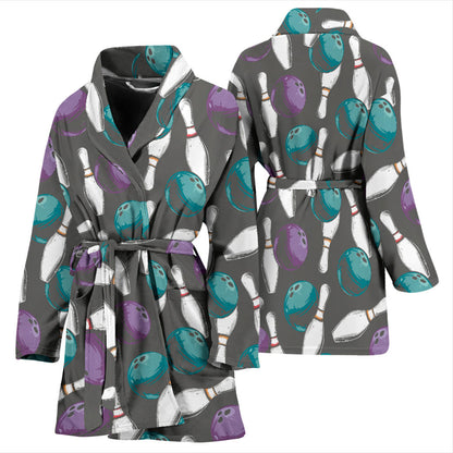 Bowling Pattern Print Design 03 Women Bathrobe