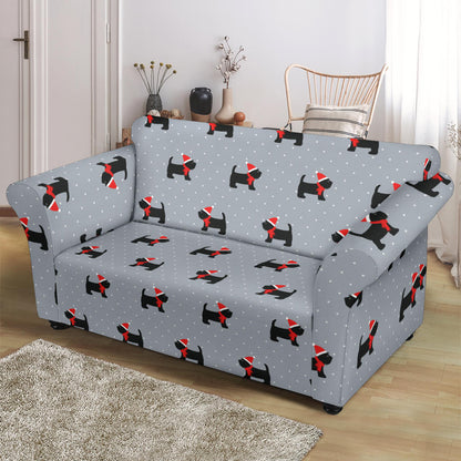Scottish Christmas Themed Terriers Print Design LKS3018 Loveseat Couch Slipcover