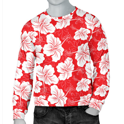 Flower Hawaiian Hibiscus Red Background Print Men Long Sleeve Sweatshirt