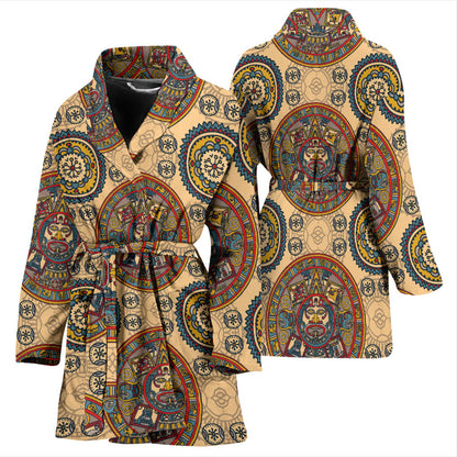 Calendar Aztec Pattern Print Design 02 Women Bathrobe