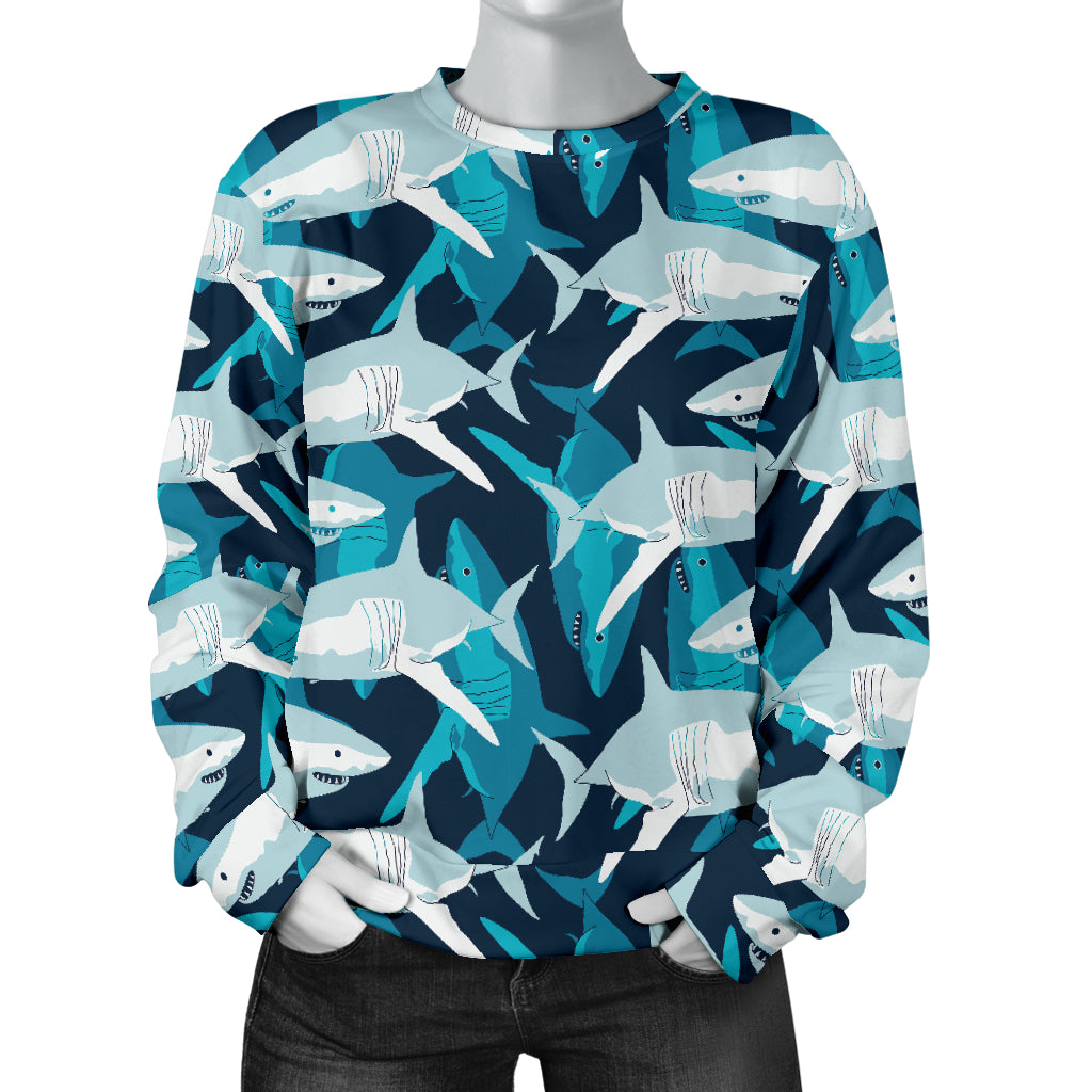 Shark Design Print Women Long Sleeve Sweatshirt