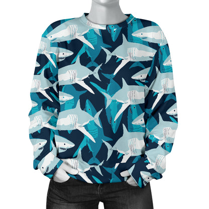 Shark Design Print Women Long Sleeve Sweatshirt