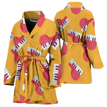 Piano Pattern Print Design 02 Women Bathrobe