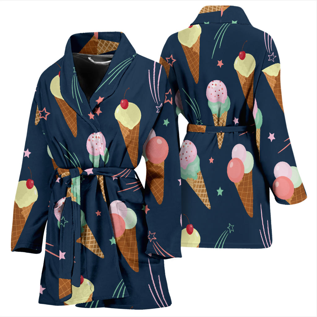 Ice Cream Pattern Print Design 04 Women Bathrobe