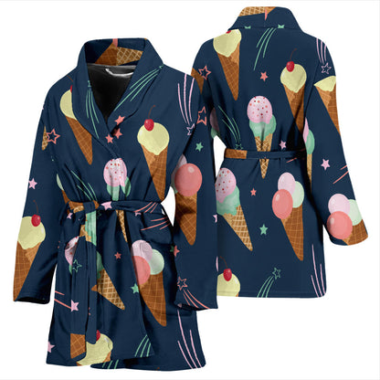 Ice Cream Pattern Print Design 04 Women Bathrobe