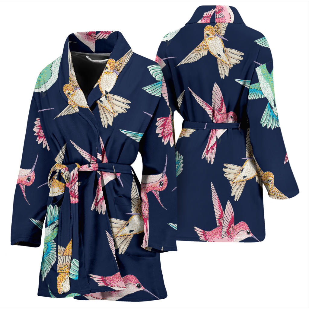 Hummingbird Cute Pattern Print Design 01 Women Bathrobe