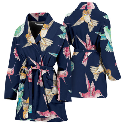 Hummingbird Cute Pattern Print Design 01 Women Bathrobe