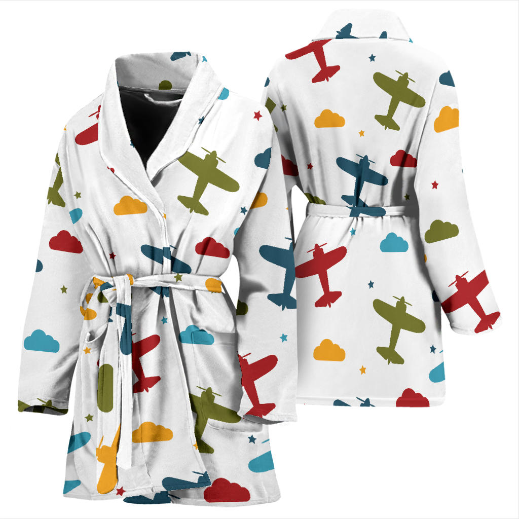 Airplane Pattern Print Design 06 Women Bathrobe