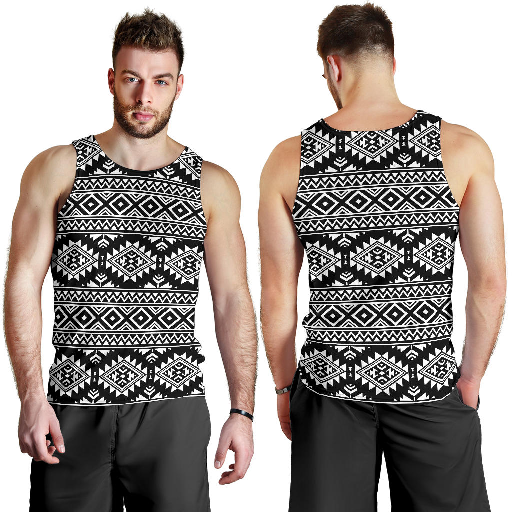 Aztec Black White Print Pattern Men Tank Top