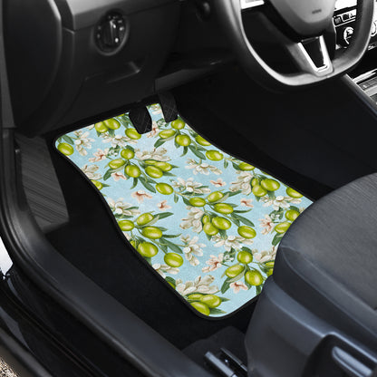 Elegant Olive Floral Print Car Floor Mats Front Back