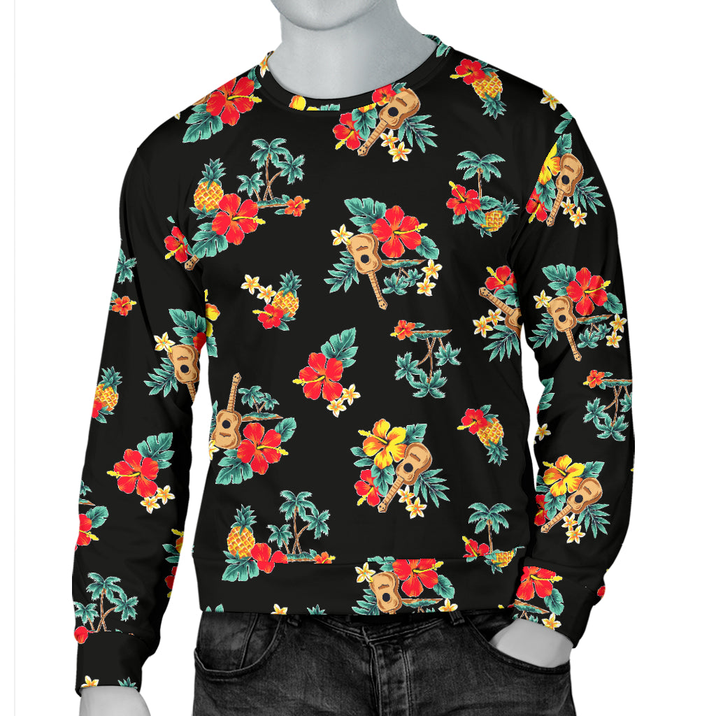 Hawaiian Flower Themed Print Men Long Sleeve Sweatshirt