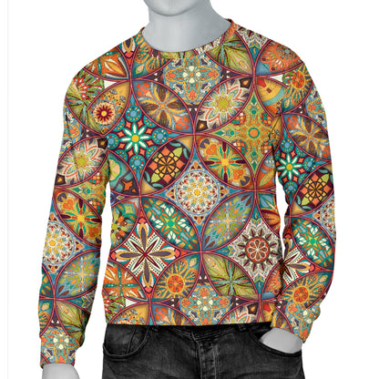 Mandala Flower Themed Design Print Men Long Sleeve Sweatshirt