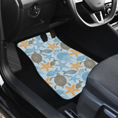 Polynesian Jellyfish Turtle Print Car Floor Mats Front Back