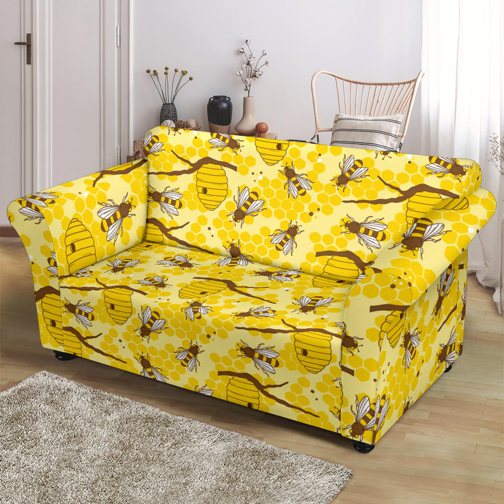 Bee With Honeycomb Print Design LKS302 Loveseat Couch Slipcover