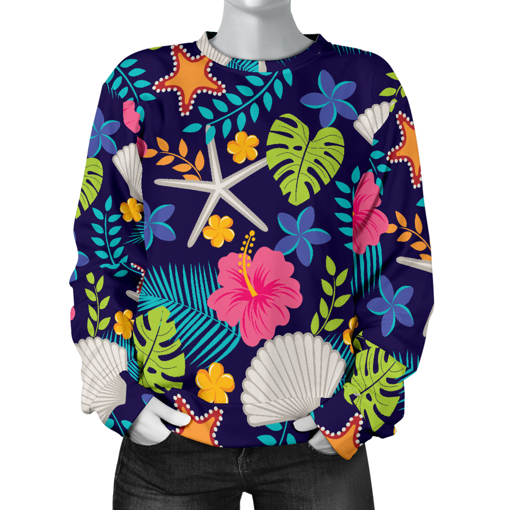 Beach Seashell Floral Theme Women Long Sleeve Sweatshirt