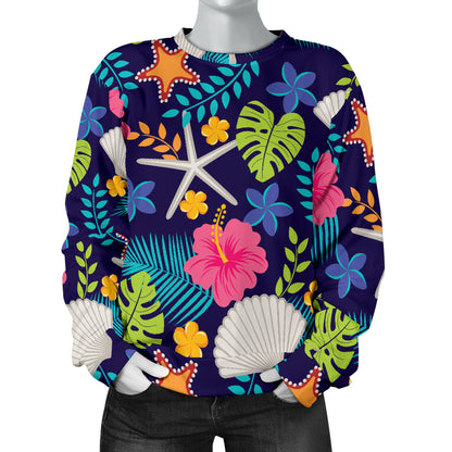 Beach Seashell Floral Theme Women Long Sleeve Sweatshirt