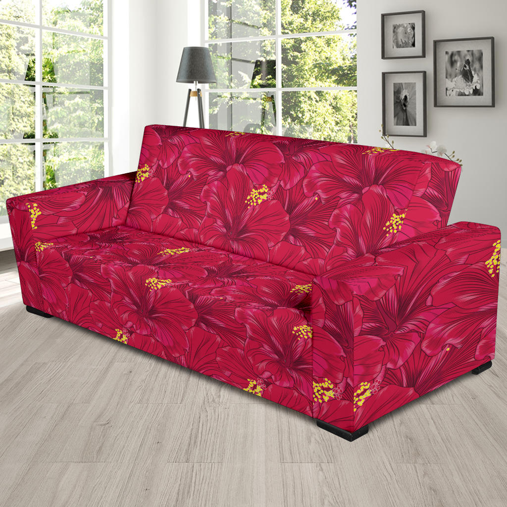 Hibiscus Red Pattern Print LKS308 Sofa Slipcover