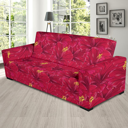 Hibiscus Red Pattern Print LKS308 Sofa Slipcover