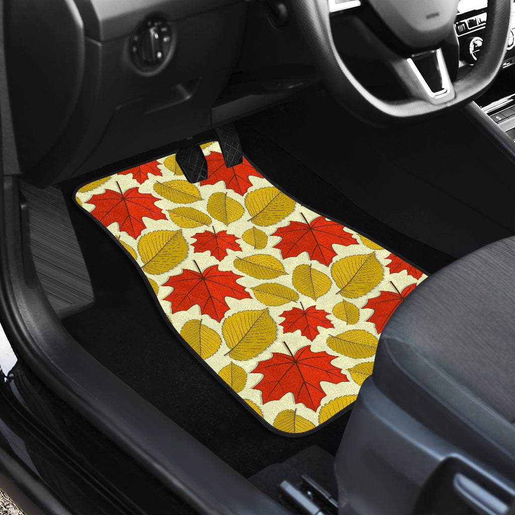 Elm Maple Leave Print Pattern Car Floor Mats Front Back