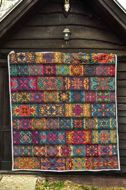 Mandala Style Design Print Quilt Bedspread
