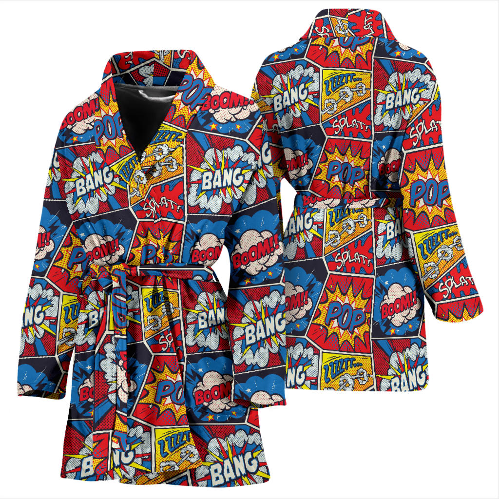 Comic Book Pattern Print Design 03 Women Bathrobe
