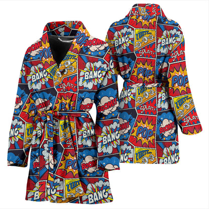 Comic Book Pattern Print Design 03 Women Bathrobe
