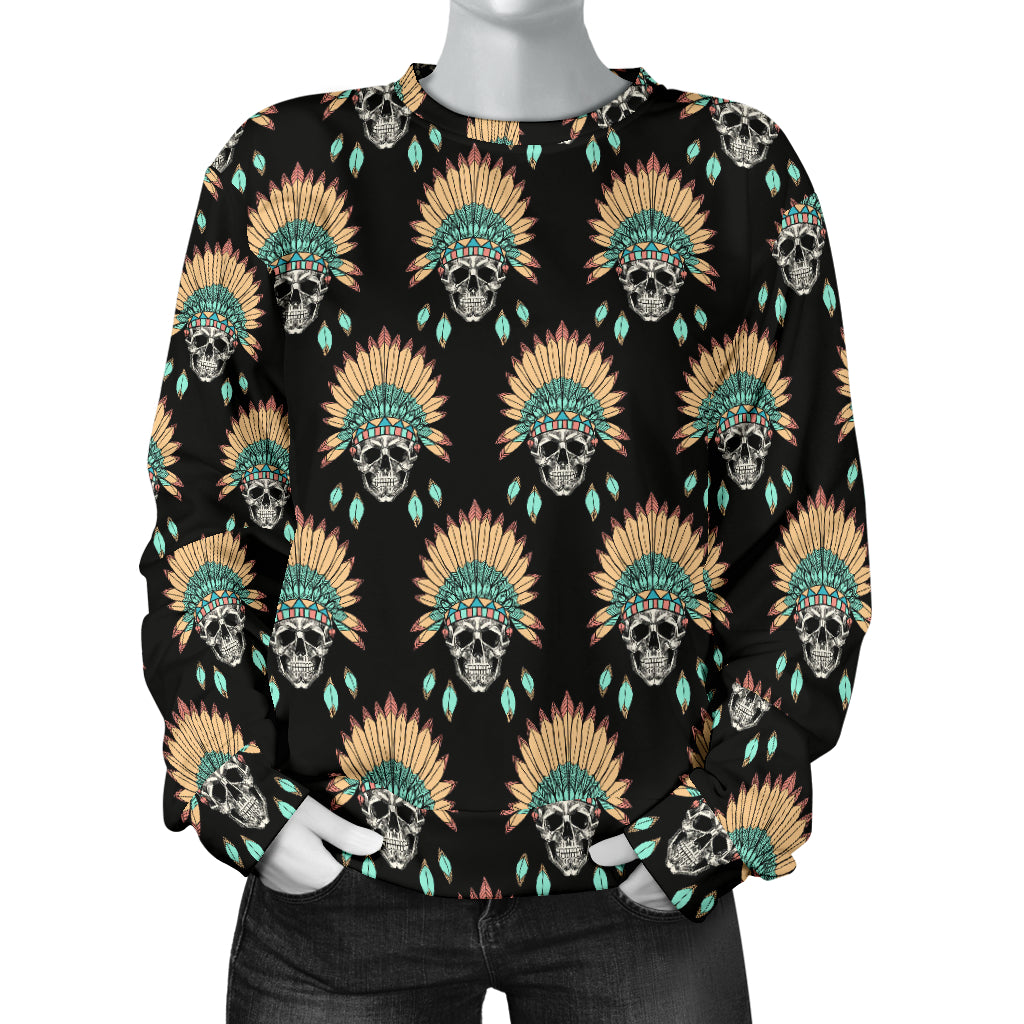 American indian Skull Pattern Women Long Sleeve Sweatshirt