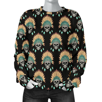 American indian Skull Pattern Women Long Sleeve Sweatshirt
