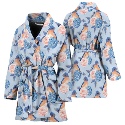 Bluebird Pattern Print Design 01 Women Bathrobe