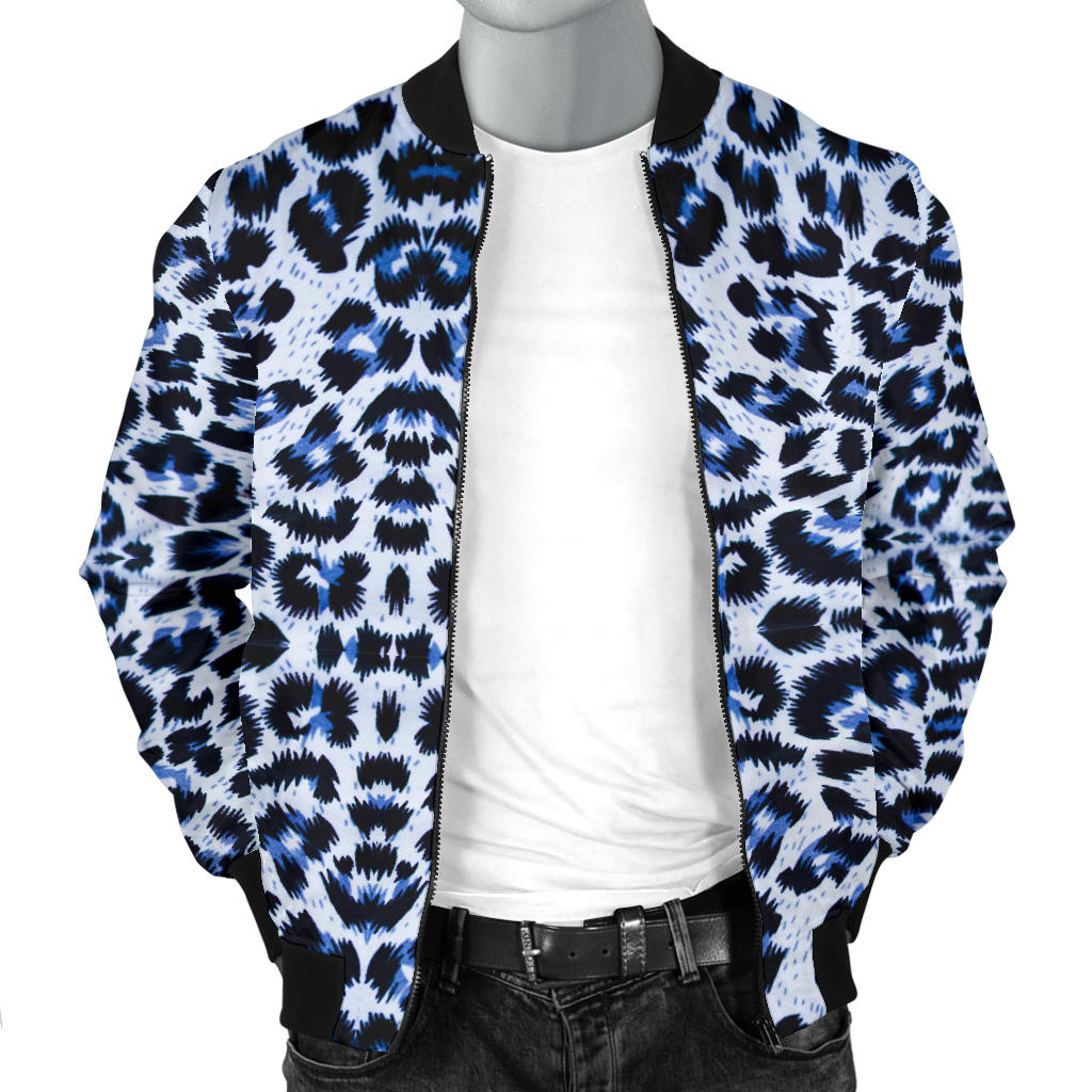 Leopard Blue Skin Print Men Bomber Jacket