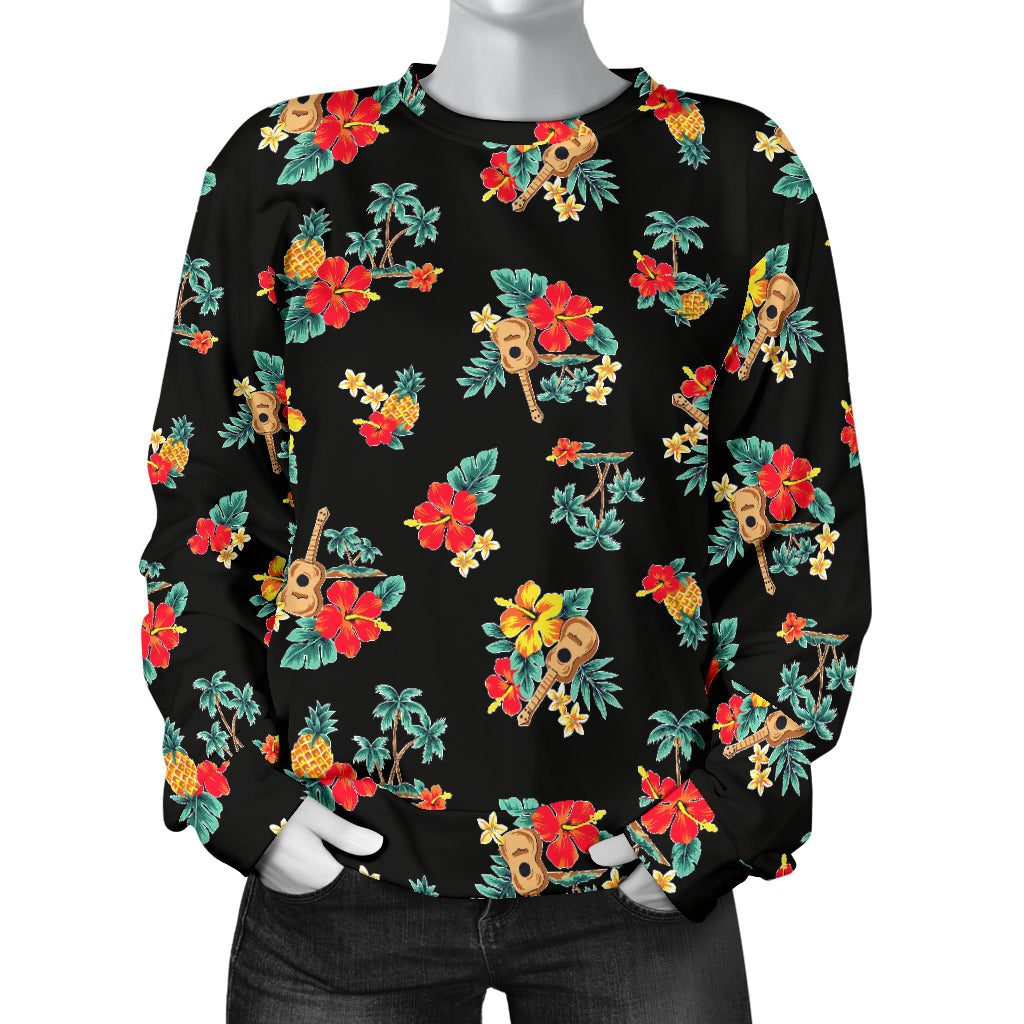 Hawaiian Flower Themed Print Women Long Sleeve Sweatshirt