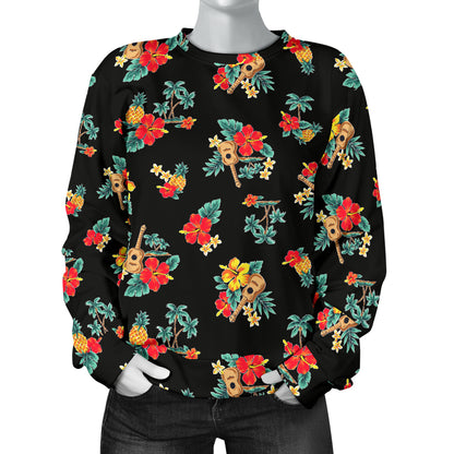 Hawaiian Flower Themed Print Women Long Sleeve Sweatshirt