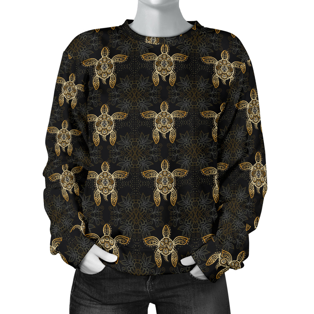 Gold Tribal Turtle Polynesian Design Women Long Sleeve Sweatshirt