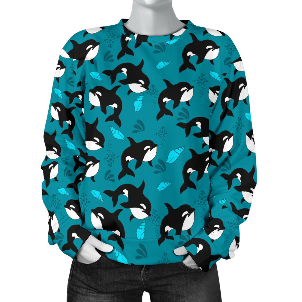 Whale Sea Design Themed Print Women Long Sleeve Sweatshirt