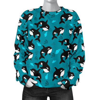 Whale Sea Design Themed Print Women Long Sleeve Sweatshirt