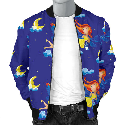 Fairy with Moon Print Pattern Men Bomber Jacket