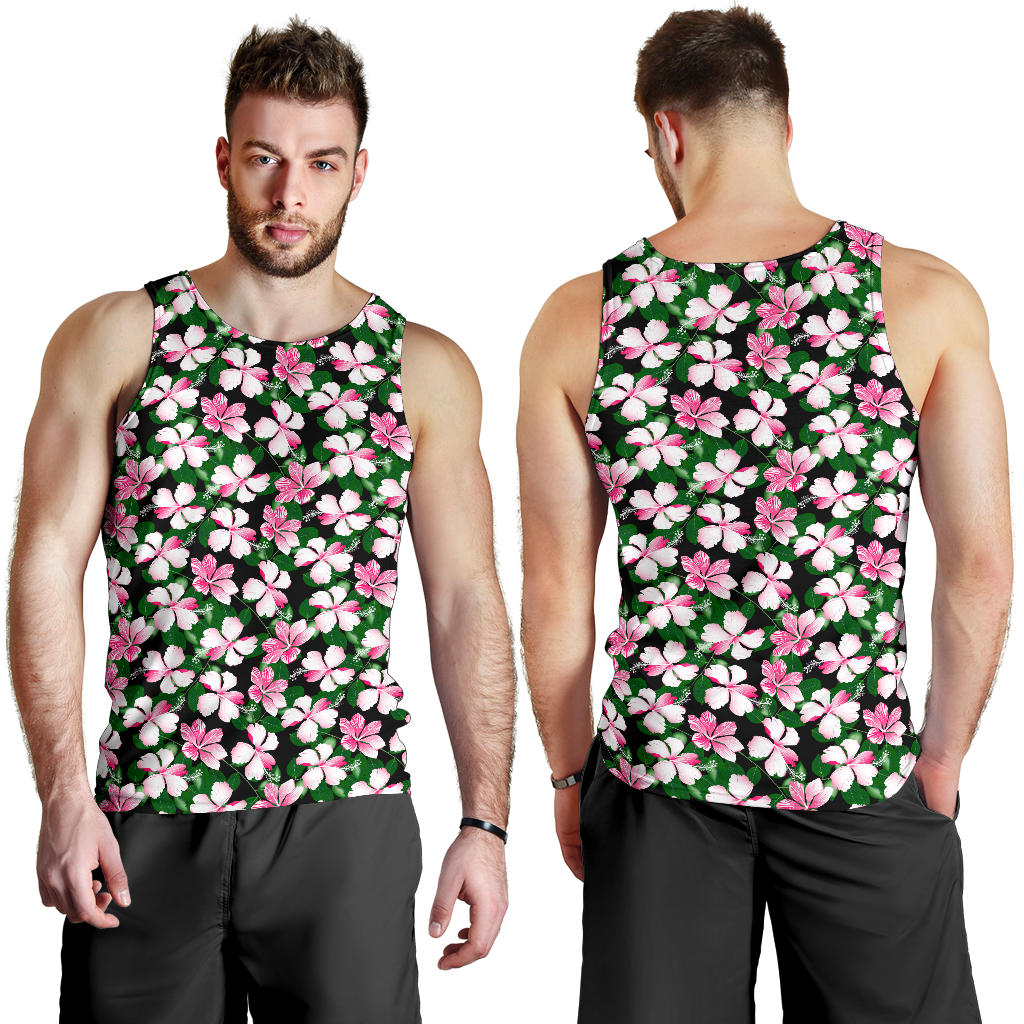 Hibiscus Pink Flower Hawaiian Print Men Tank Top