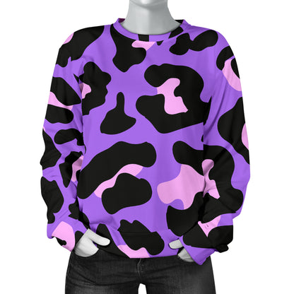 Cheetah Purple Neon Print Pattern Women Long Sleeve Sweatshirt