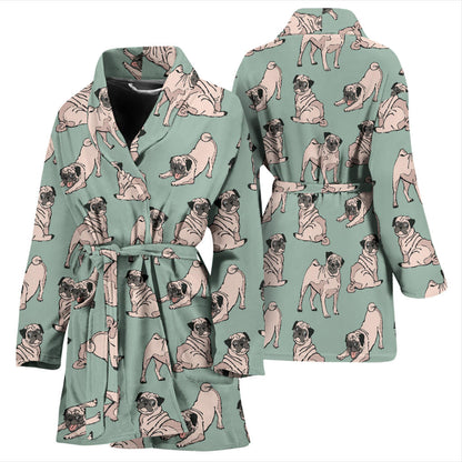 Pug Pattern Print Design A01 Women Bathrobe