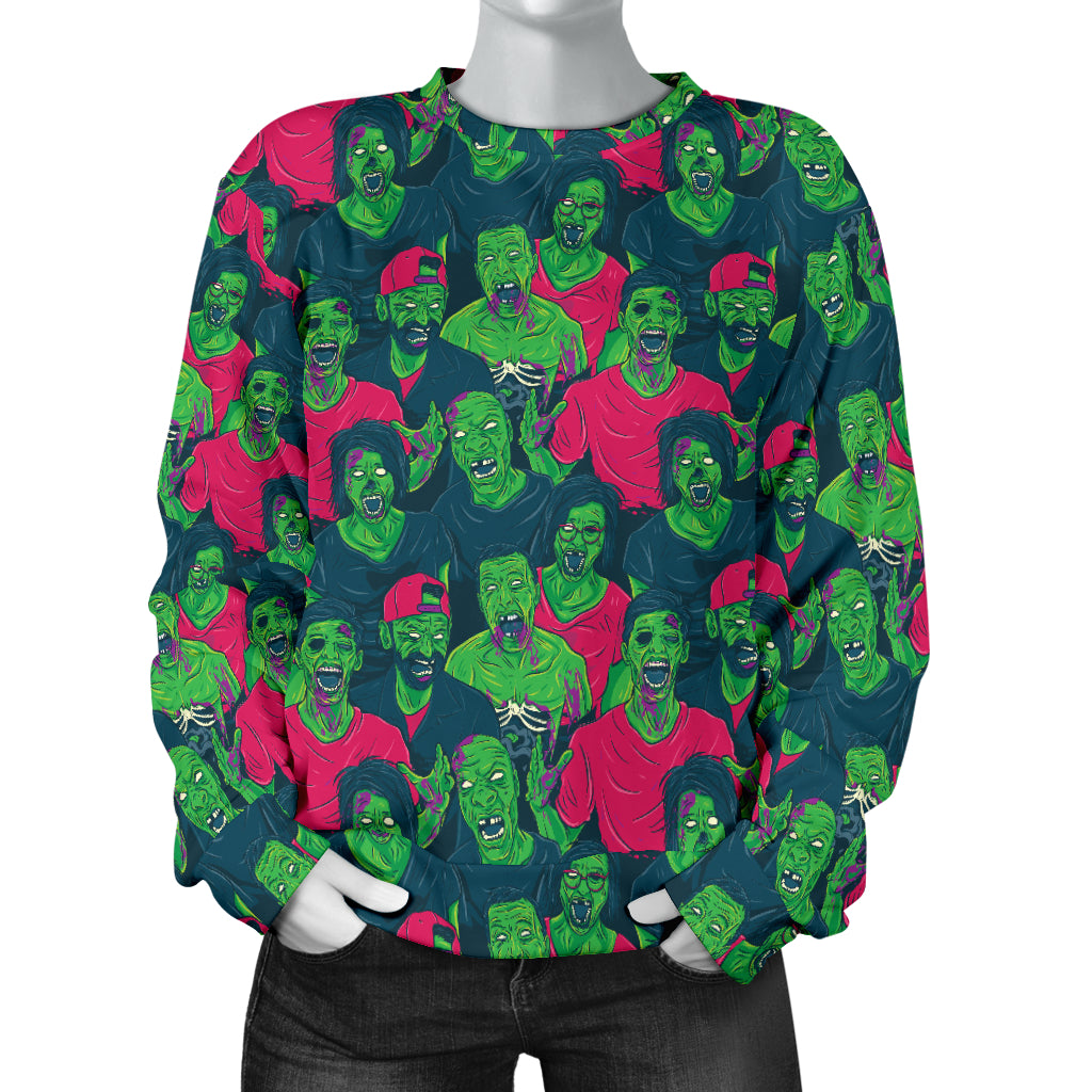 Zombie Themed Design Pattern Print Women Long Sleeve Sweatshirt