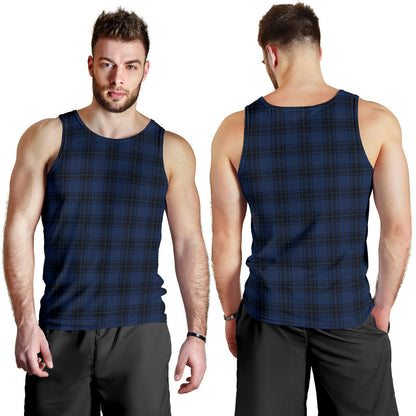 Navy Blue Tartan Plaid Pattern Men Tank Top