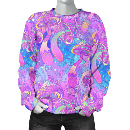 Psychedelic Trippy Mushroom Print Women Long Sleeve Sweatshirt