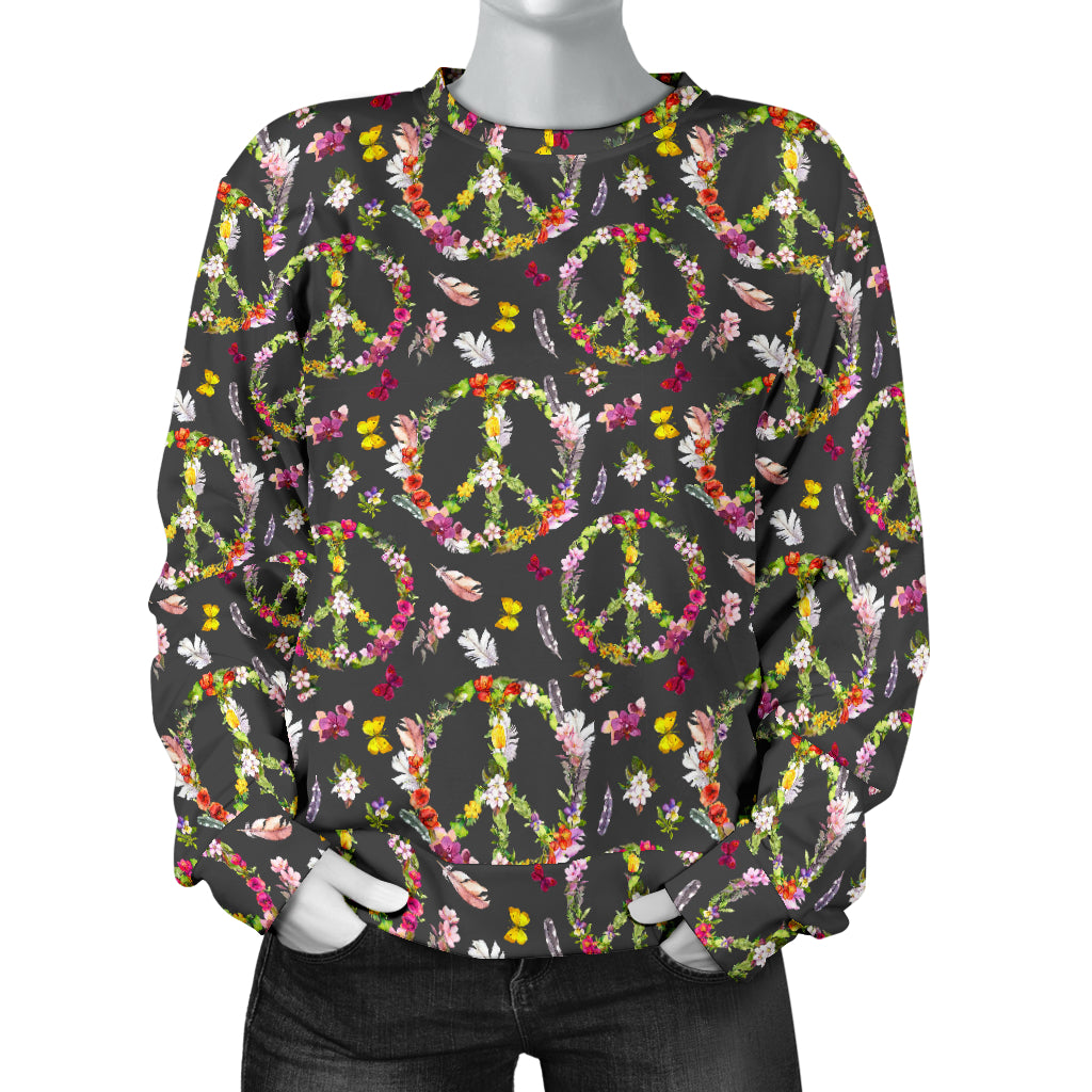Peace Sign flowers Design Print Women Long Sleeve Sweatshirt