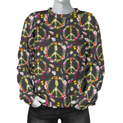 Peace Sign flowers Design Print Women Long Sleeve Sweatshirt