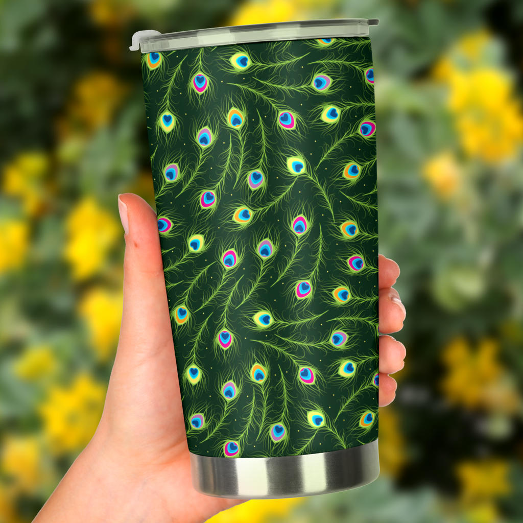 Peacock Feather Green Design Print Tumbler