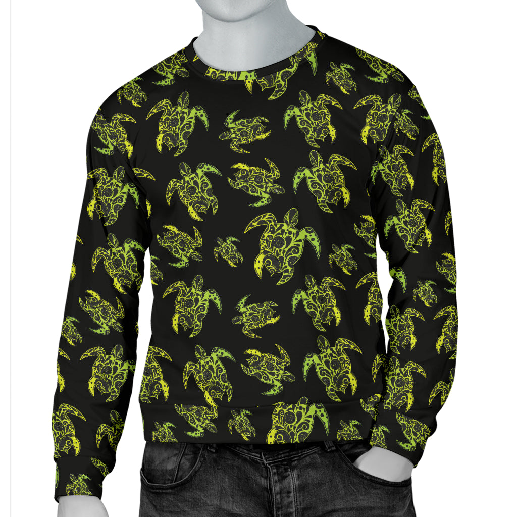 Green Tribal Turtle Polynesian Themed Men Long Sleeve Sweatshirt