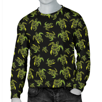 Green Tribal Turtle Polynesian Themed Men Long Sleeve Sweatshirt