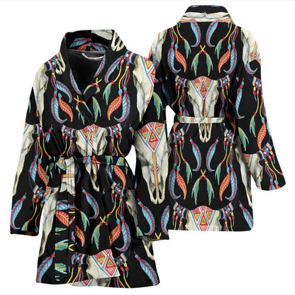 Buffalo Head Boho Style Pattern Print Design 01 Women Bathrobe