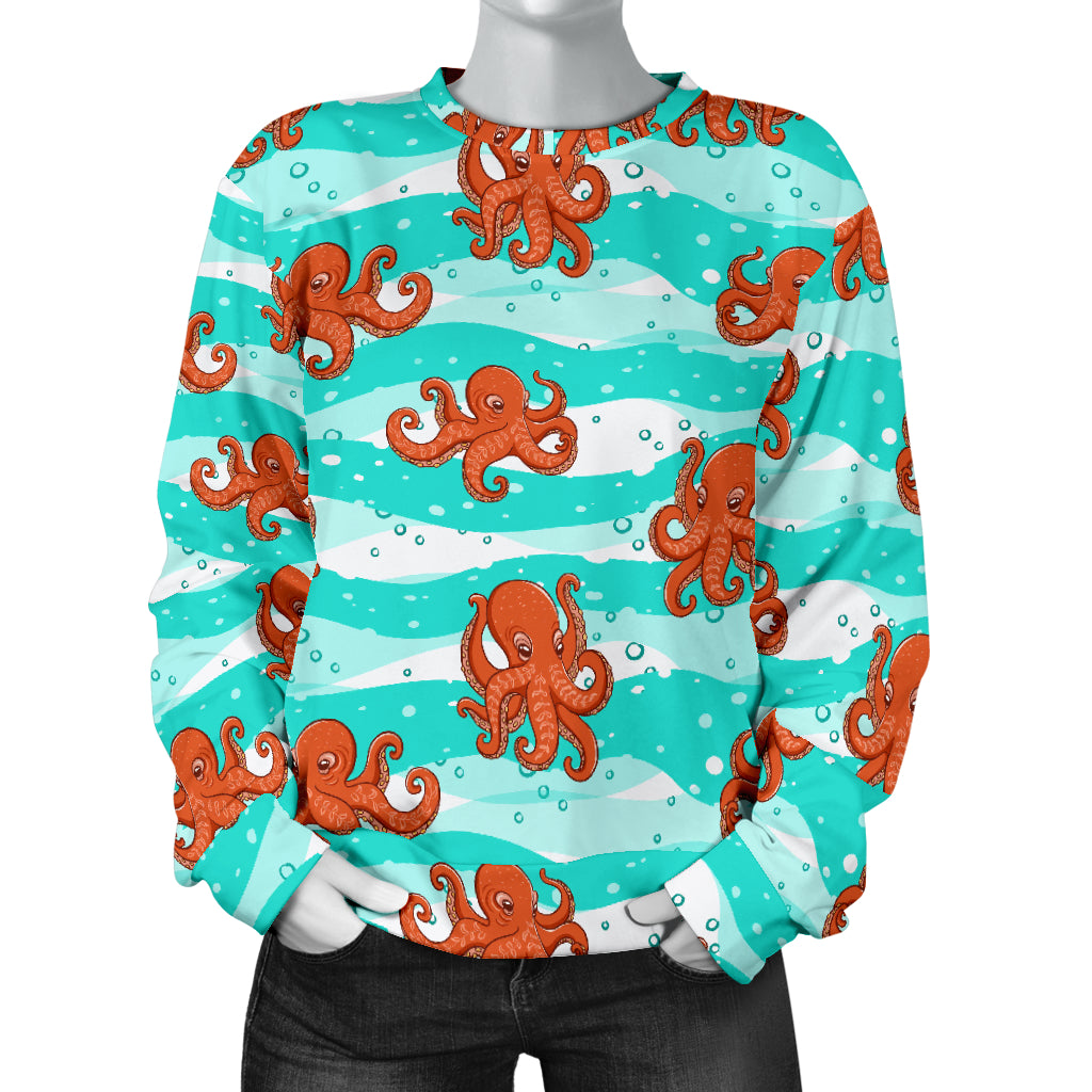 Octopus Cute Design Print Themed Women Long Sleeve Sweatshirt